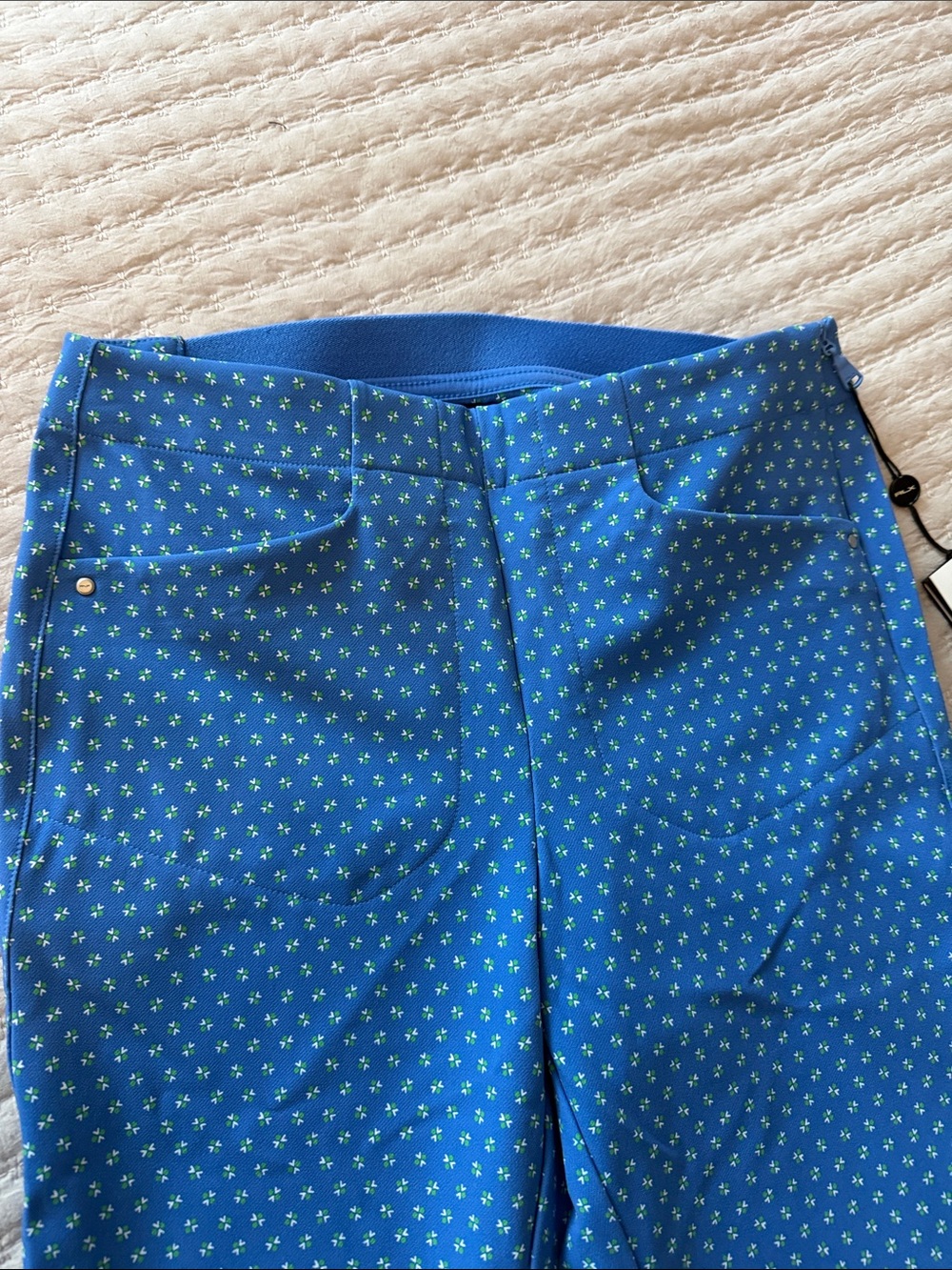 RLX Ralph Lauren Golf/Sports Blue Straight Leg Pants w/ Green/White Pattern 2 - Picture 2 of 10